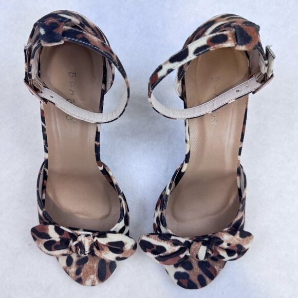 Bamboo Womens Stiletto Shoes Brown Leopard Print Strappy Bow Open Toes Ankle 7.5 - Picture 6 of 11